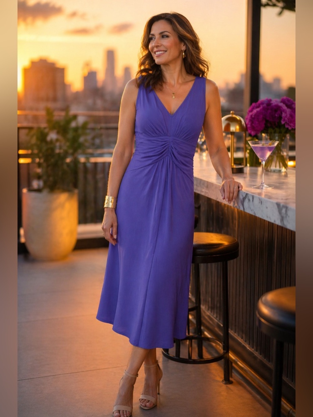 LOFT Sleeveless V-Neck Twist-Front Midi Dress in Violet